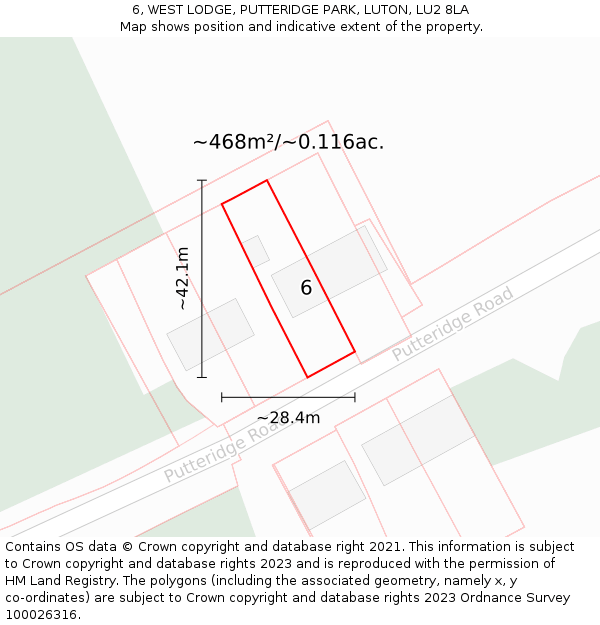 6, WEST LODGE, PUTTERIDGE PARK, LUTON, LU2 8LA: Plot and title map