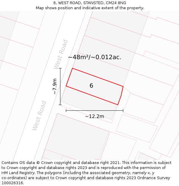 6, WEST ROAD, STANSTED, CM24 8NG: Plot and title map