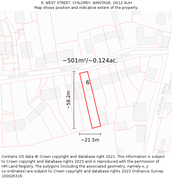 6, WEST STREET, CHILDREY, WANTAGE, OX12 9UH: Plot and title map