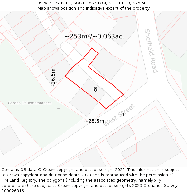 6, WEST STREET, SOUTH ANSTON, SHEFFIELD, S25 5EE: Plot and title map
