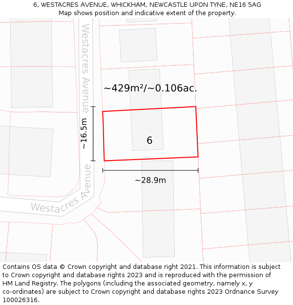 6, WESTACRES AVENUE, WHICKHAM, NEWCASTLE UPON TYNE, NE16 5AG: Plot and title map