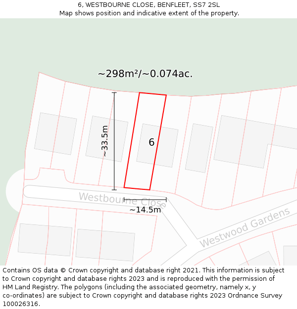 6, WESTBOURNE CLOSE, BENFLEET, SS7 2SL: Plot and title map