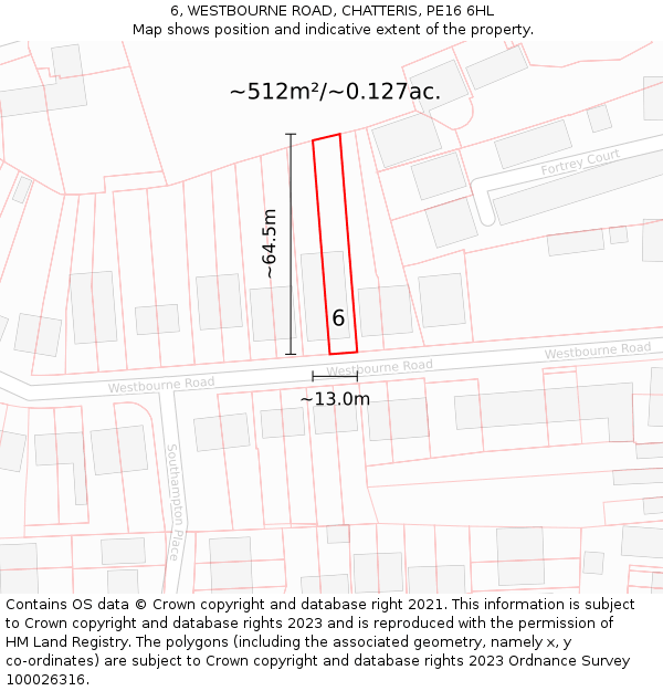 6, WESTBOURNE ROAD, CHATTERIS, PE16 6HL: Plot and title map