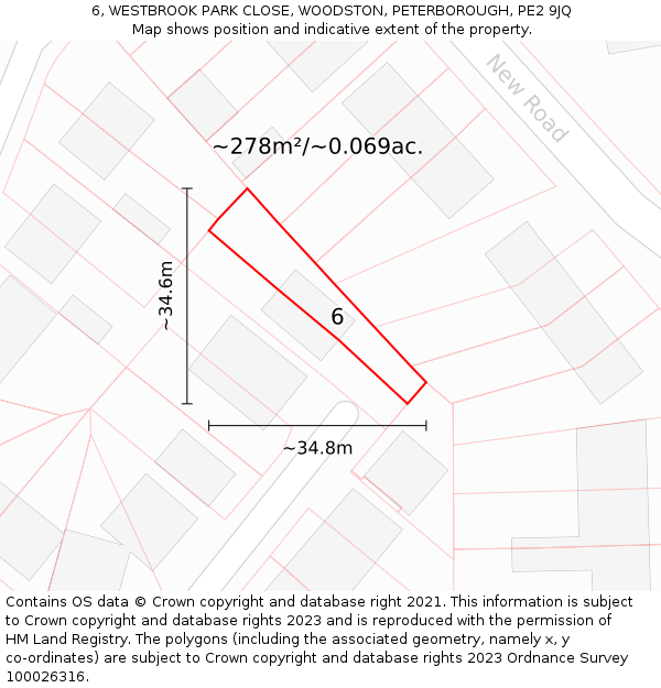 6, WESTBROOK PARK CLOSE, WOODSTON, PETERBOROUGH, PE2 9JQ: Plot and title map