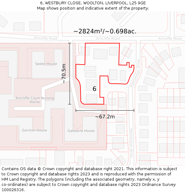6, WESTBURY CLOSE, WOOLTON, LIVERPOOL, L25 9GE: Plot and title map