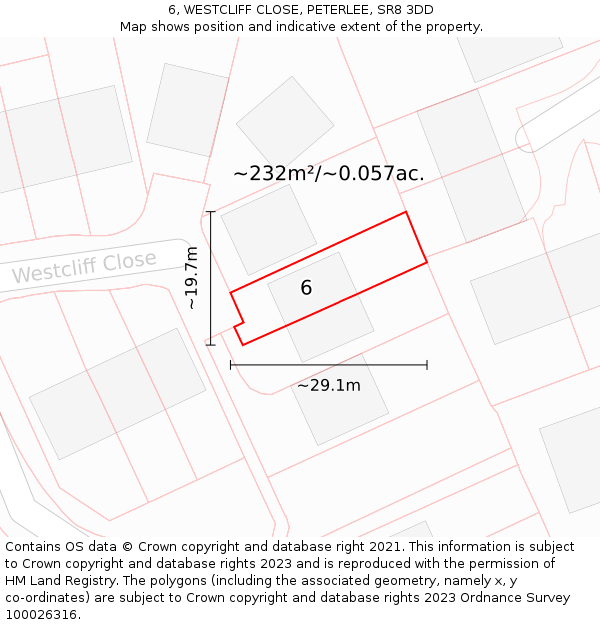 6, WESTCLIFF CLOSE, PETERLEE, SR8 3DD: Plot and title map