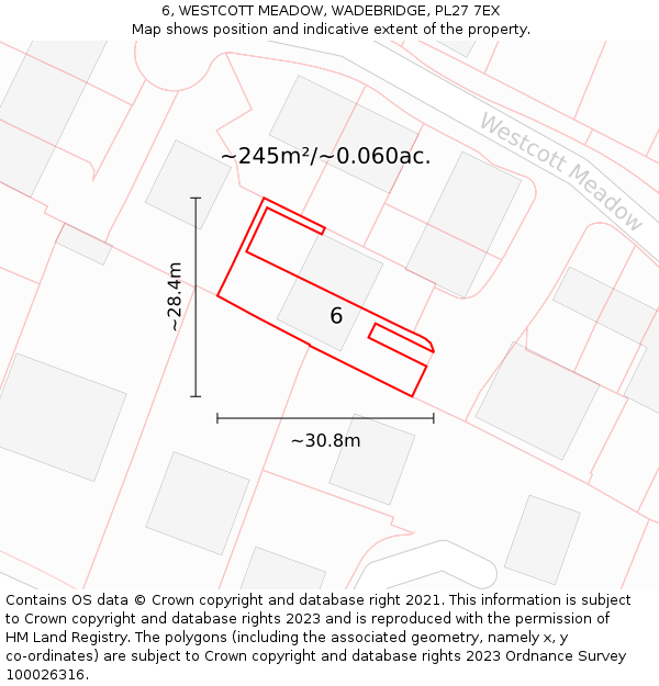 6, WESTCOTT MEADOW, WADEBRIDGE, PL27 7EX: Plot and title map