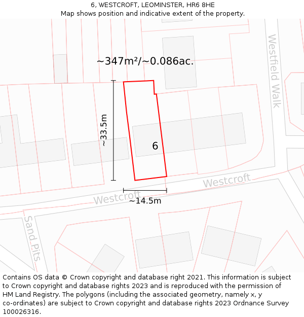 6, WESTCROFT, LEOMINSTER, HR6 8HE: Plot and title map