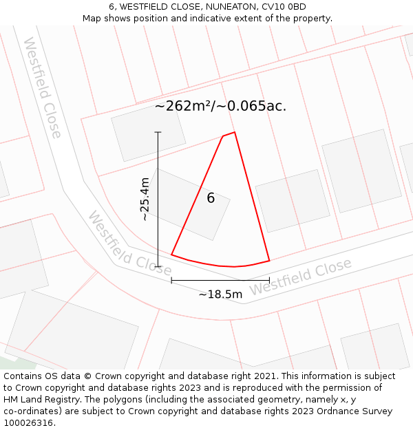 6, WESTFIELD CLOSE, NUNEATON, CV10 0BD: Plot and title map