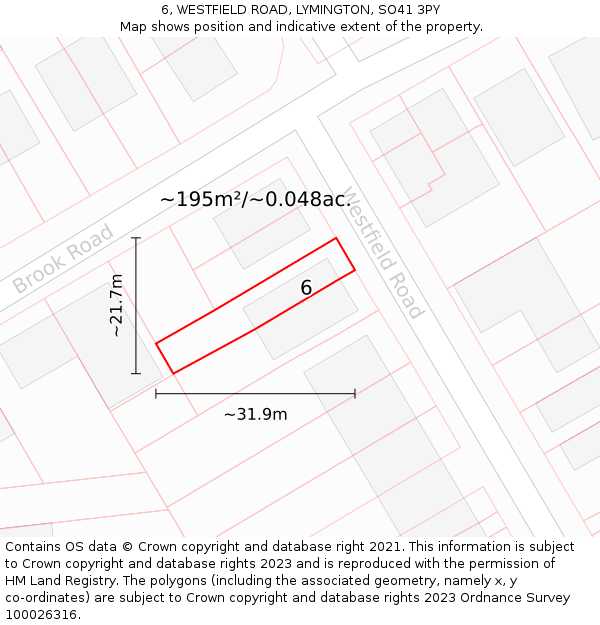 6, WESTFIELD ROAD, LYMINGTON, SO41 3PY: Plot and title map