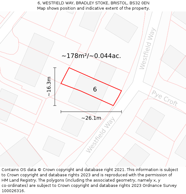 6, WESTFIELD WAY, BRADLEY STOKE, BRISTOL, BS32 0EN: Plot and title map