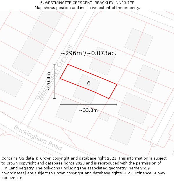 6, WESTMINSTER CRESCENT, BRACKLEY, NN13 7EE: Plot and title map