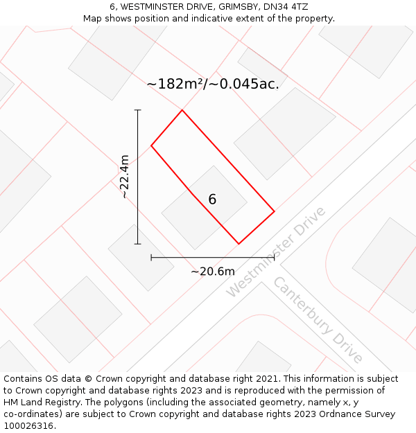 6, WESTMINSTER DRIVE, GRIMSBY, DN34 4TZ: Plot and title map