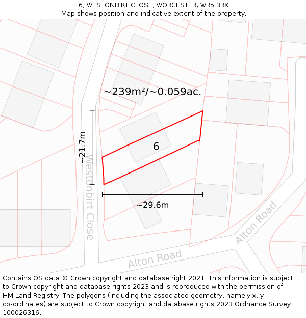 6, WESTONBIRT CLOSE, WORCESTER, WR5 3RX: Plot and title map