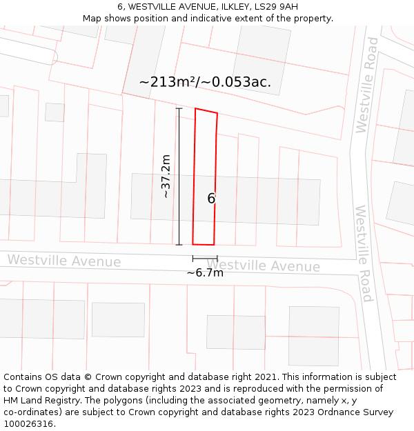 6, WESTVILLE AVENUE, ILKLEY, LS29 9AH: Plot and title map