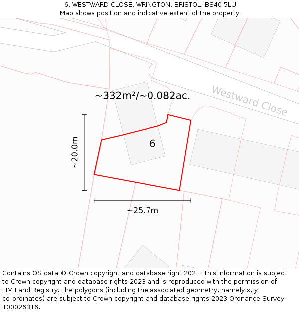6, WESTWARD CLOSE, WRINGTON, BRISTOL, BS40 5LU: Plot and title map