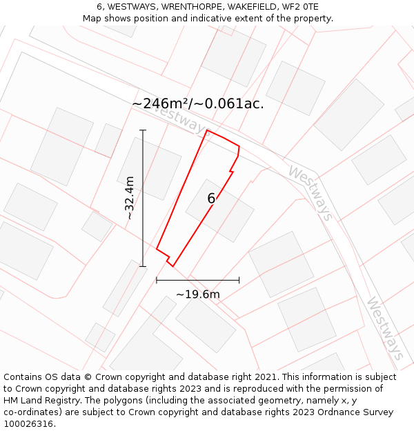6, WESTWAYS, WRENTHORPE, WAKEFIELD, WF2 0TE: Plot and title map