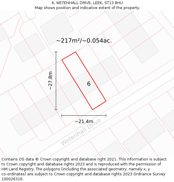 6, WETENHALL DRIVE, LEEK, ST13 8HU: Plot and title map