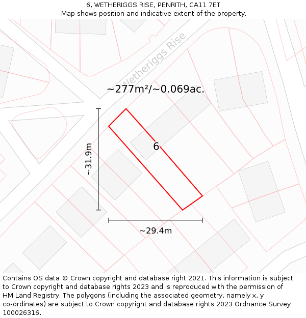 6, WETHERIGGS RISE, PENRITH, CA11 7ET: Plot and title map