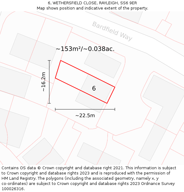 6, WETHERSFIELD CLOSE, RAYLEIGH, SS6 9ER: Plot and title map