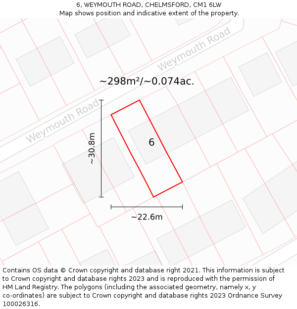 6, WEYMOUTH ROAD, CHELMSFORD, CM1 6LW: Plot and title map