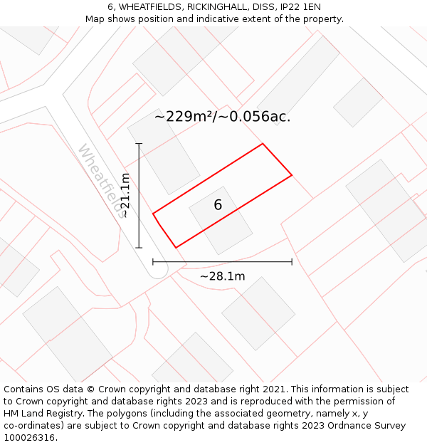 6, WHEATFIELDS, RICKINGHALL, DISS, IP22 1EN: Plot and title map