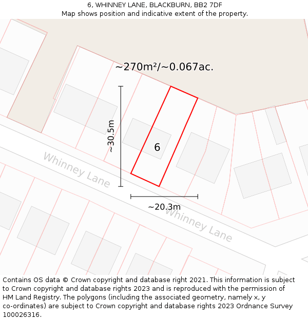 6, WHINNEY LANE, BLACKBURN, BB2 7DF: Plot and title map