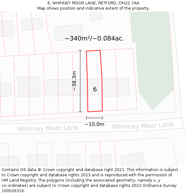 6, WHINNEY MOOR LANE, RETFORD, DN22 7AA: Plot and title map