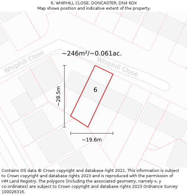 6, WHIPHILL CLOSE, DONCASTER, DN4 6DX: Plot and title map