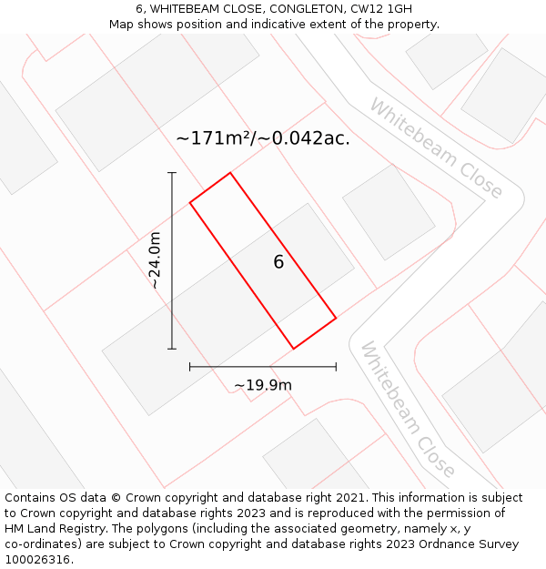 6, WHITEBEAM CLOSE, CONGLETON, CW12 1GH: Plot and title map