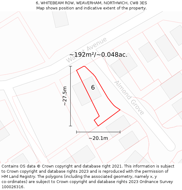 6, WHITEBEAM ROW, WEAVERHAM, NORTHWICH, CW8 3ES: Plot and title map