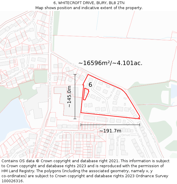 6, WHITECROFT DRIVE, BURY, BL8 2TN: Plot and title map
