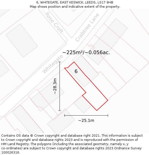 6, WHITEGATE, EAST KESWICK, LEEDS, LS17 9HB: Plot and title map