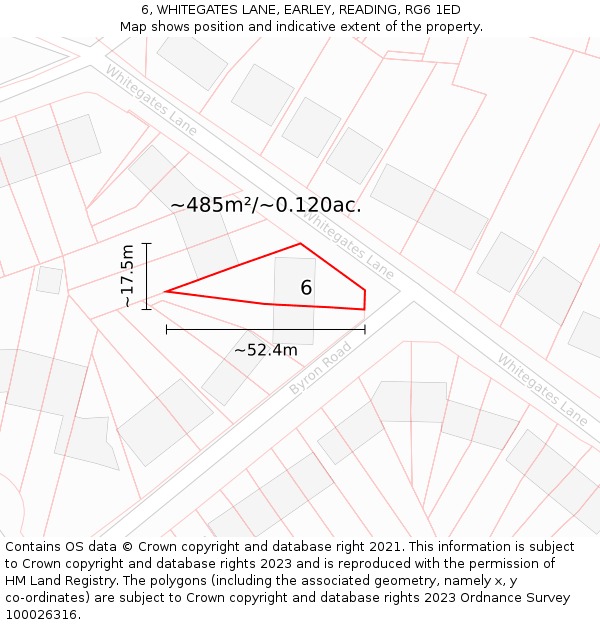 6, WHITEGATES LANE, EARLEY, READING, RG6 1ED: Plot and title map