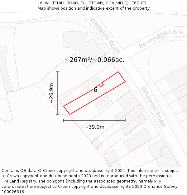 6, WHITEHILL ROAD, ELLISTOWN, COALVILLE, LE67 1EL: Plot and title map