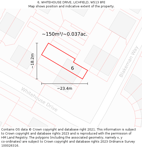 6, WHITEHOUSE DRIVE, LICHFIELD, WS13 8FE: Plot and title map