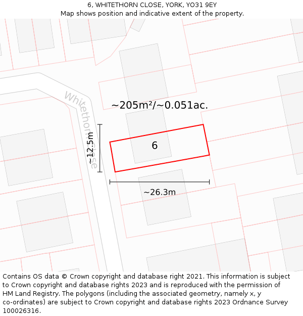 6, WHITETHORN CLOSE, YORK, YO31 9EY: Plot and title map