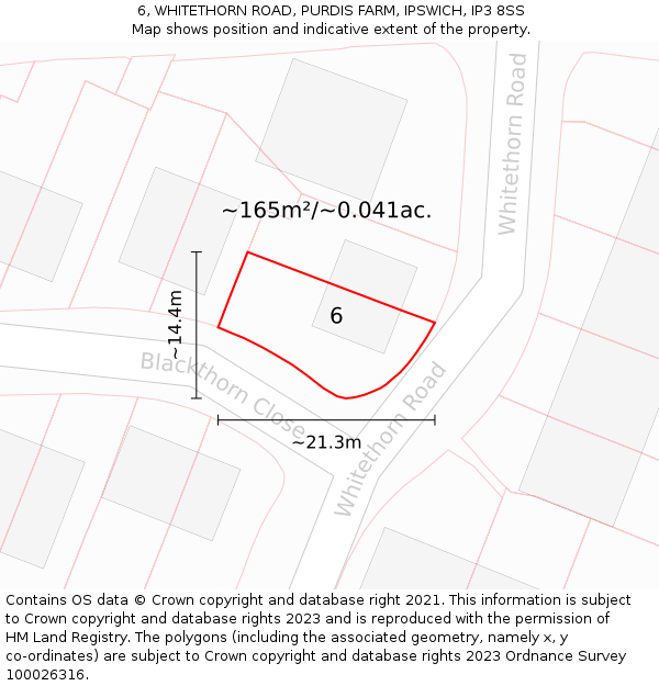 6, WHITETHORN ROAD, PURDIS FARM, IPSWICH, IP3 8SS: Plot and title map