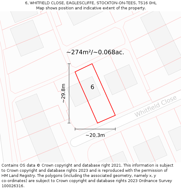 6, WHITFIELD CLOSE, EAGLESCLIFFE, STOCKTON-ON-TEES, TS16 0HL: Plot and title map