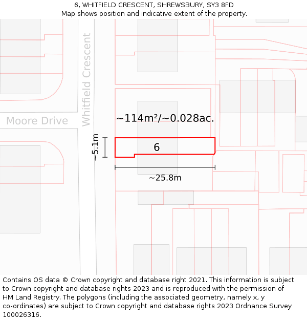 6, WHITFIELD CRESCENT, SHREWSBURY, SY3 8FD: Plot and title map