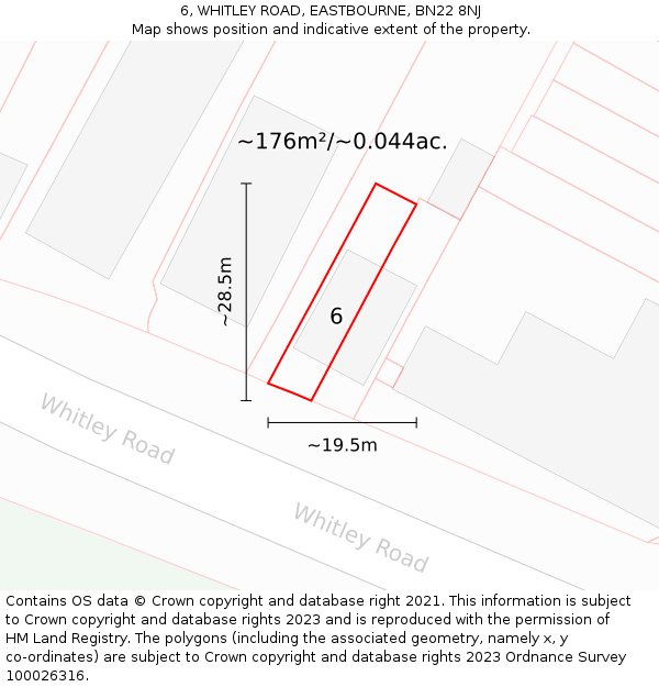 6, WHITLEY ROAD, EASTBOURNE, BN22 8NJ: Plot and title map