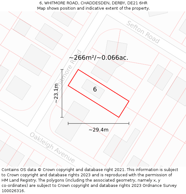 6, WHITMORE ROAD, CHADDESDEN, DERBY, DE21 6HR: Plot and title map