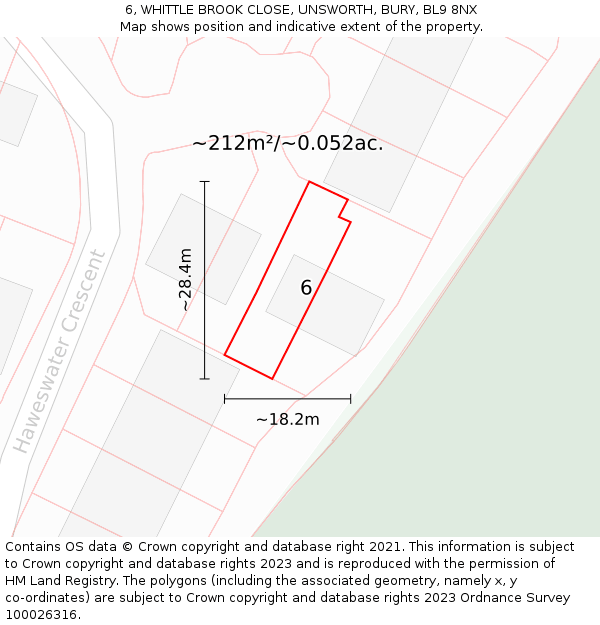 6, WHITTLE BROOK CLOSE, UNSWORTH, BURY, BL9 8NX: Plot and title map