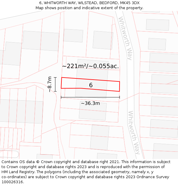6, WHITWORTH WAY, WILSTEAD, BEDFORD, MK45 3DX: Plot and title map