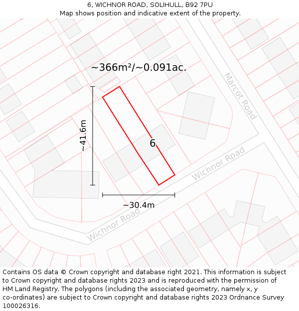 6, WICHNOR ROAD, SOLIHULL, B92 7PU: Plot and title map
