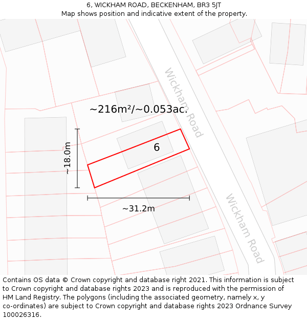 6, WICKHAM ROAD, BECKENHAM, BR3 5JT: Plot and title map