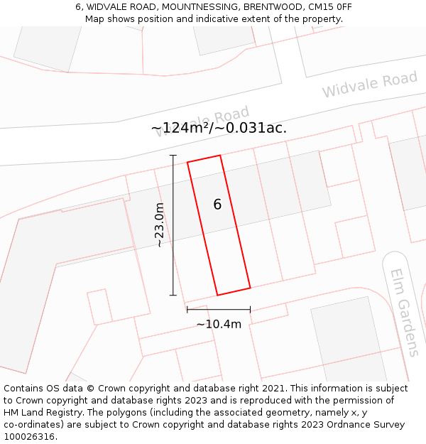 6, WIDVALE ROAD, MOUNTNESSING, BRENTWOOD, CM15 0FF: Plot and title map