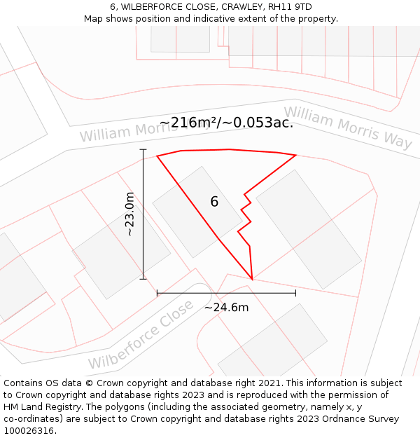 6, WILBERFORCE CLOSE, CRAWLEY, RH11 9TD: Plot and title map