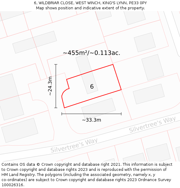 6, WILDBRIAR CLOSE, WEST WINCH, KING'S LYNN, PE33 0PY: Plot and title map