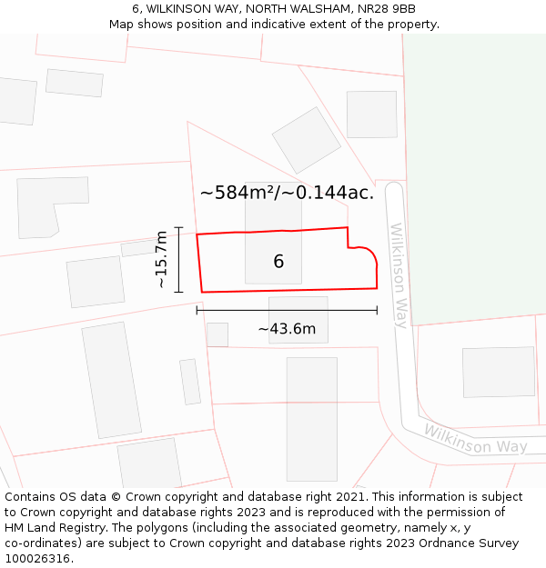 6, WILKINSON WAY, NORTH WALSHAM, NR28 9BB: Plot and title map